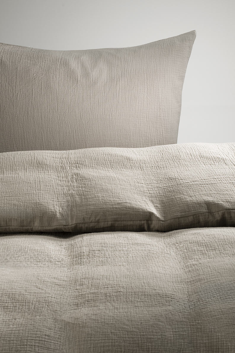 Parure de lit en mousseline taupe en coton pur